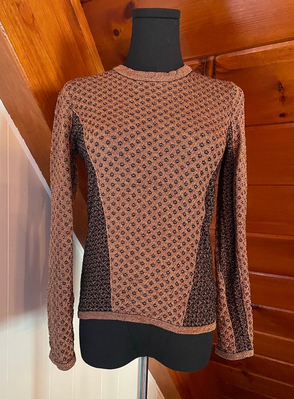 Rag & Bone Amanda Metallic Copper Knit Long Sleeve Crewneck Sweater sz S